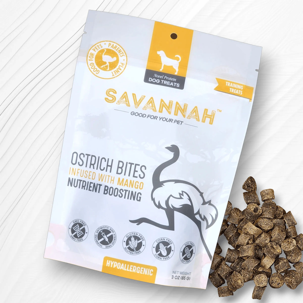 Ostrich Bites with Mango Dog Treats 8-Pack