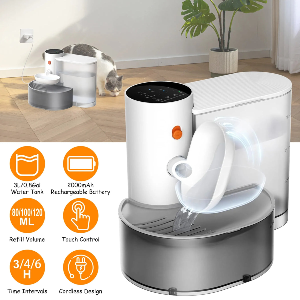 Automatic Pet Water Dispenser with Timer, 3L