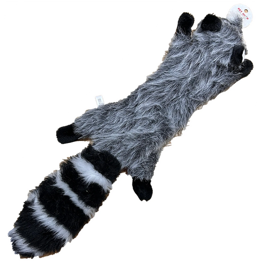 Raccoon Plush Flattie Dog Toy with Squeakers and Crinkle