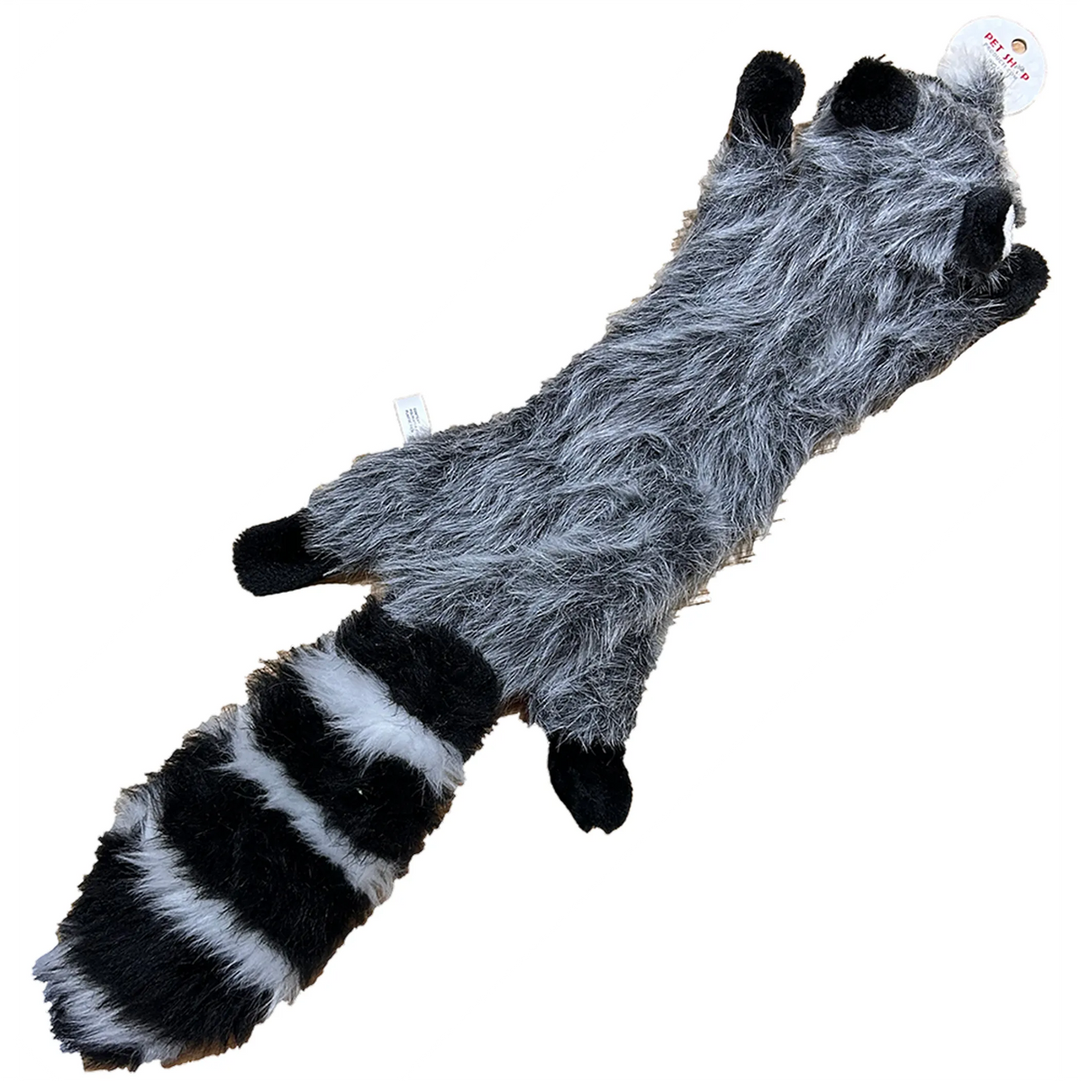 Raccoon Plush Flattie Dog Toy with Squeakers and Crinkle