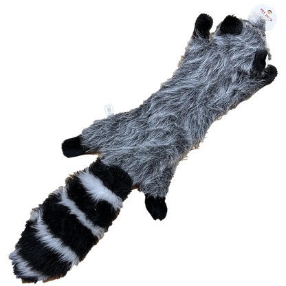 Raccoon Plush Flattie Dog Toy with Squeakers and Crinkle