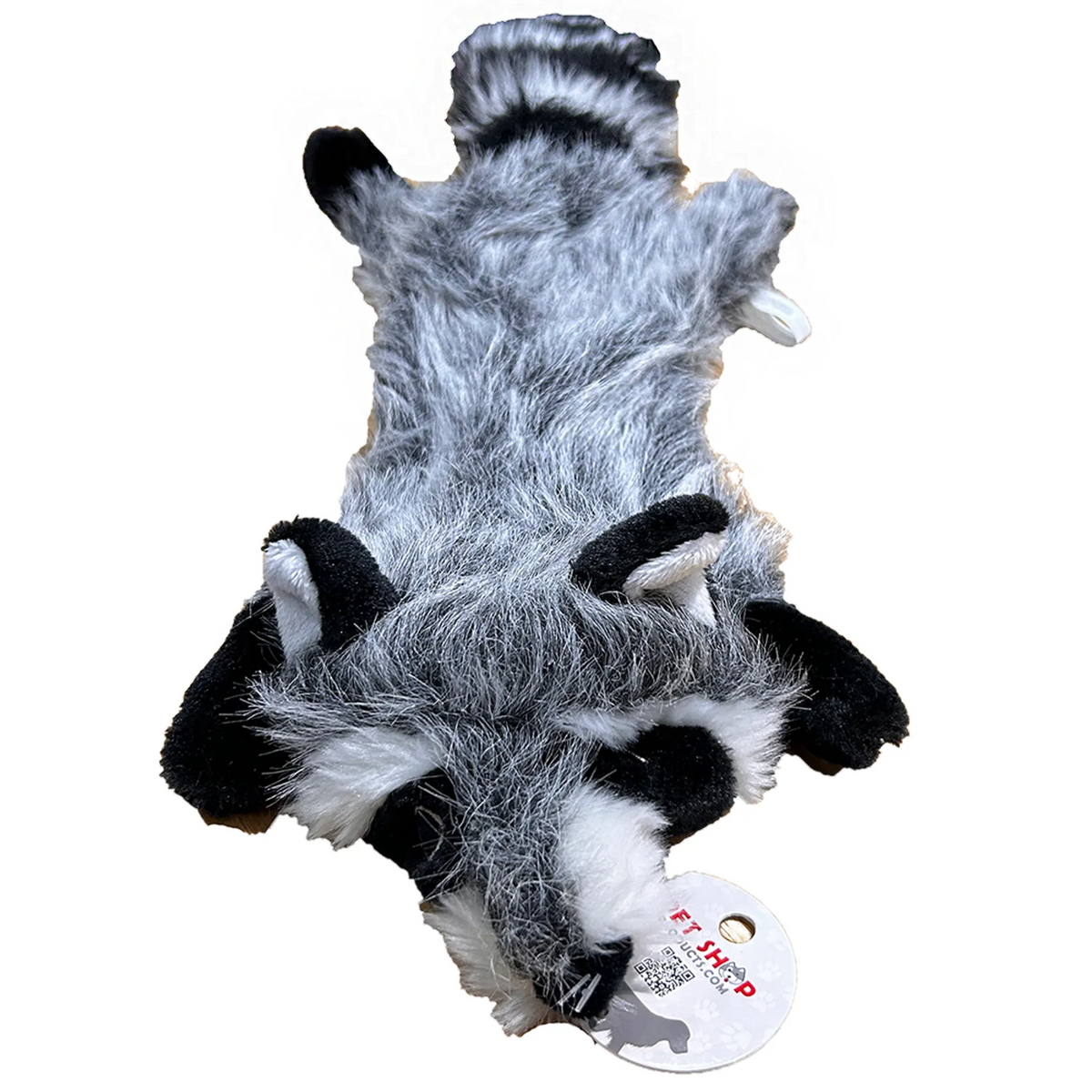 Raccoon Plush Flattie Dog Toy with Squeakers and Crinkle
