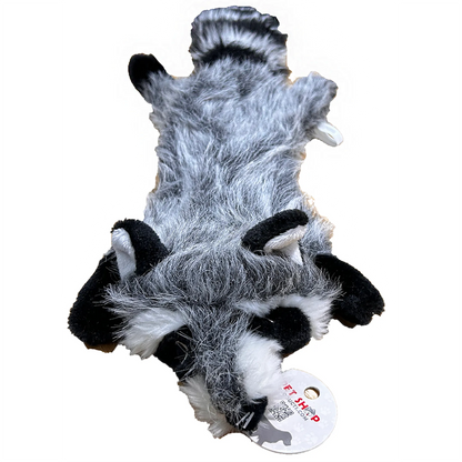Raccoon Plush Flattie Dog Toy with Squeakers and Crinkle