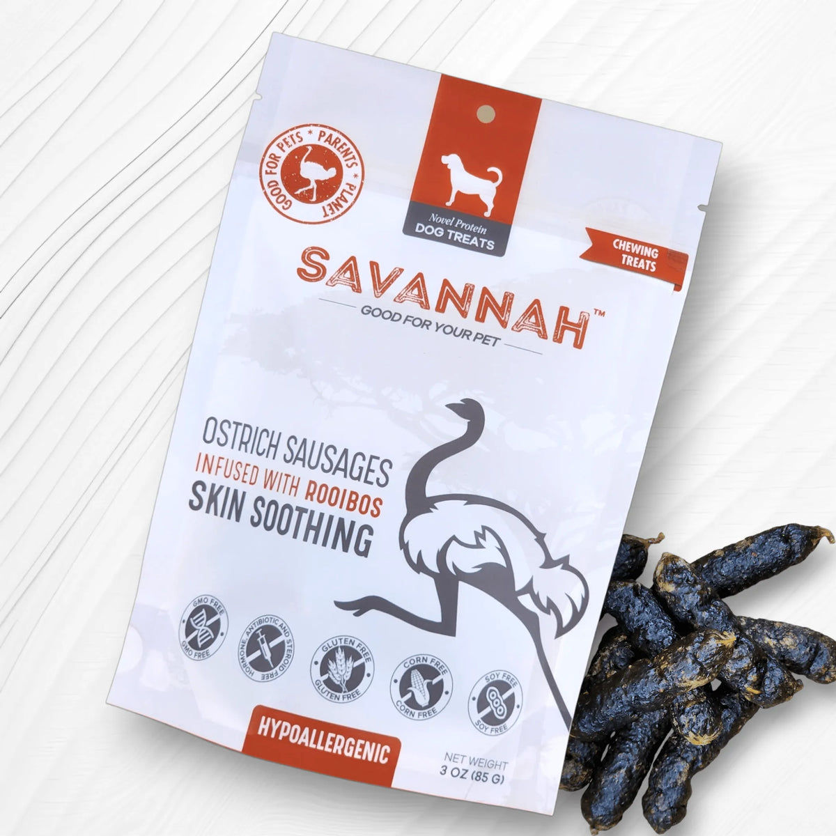 Ostrich Sausages with Rooibos Dog Treats 8-Pack