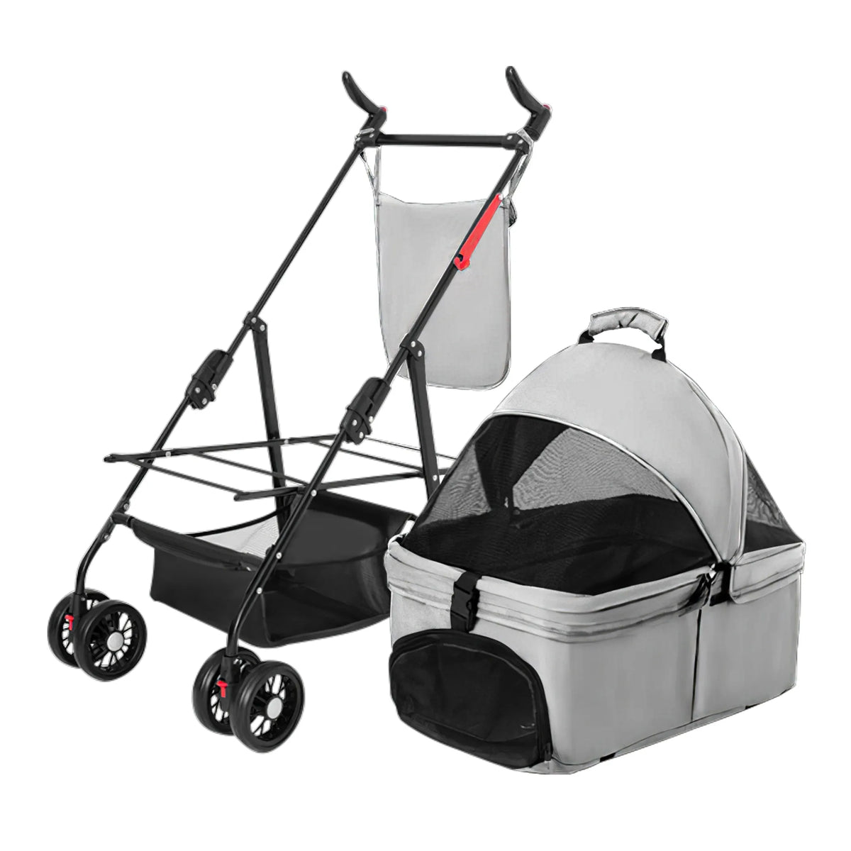4 Wheel Pet Stroller with Detachable Carrier