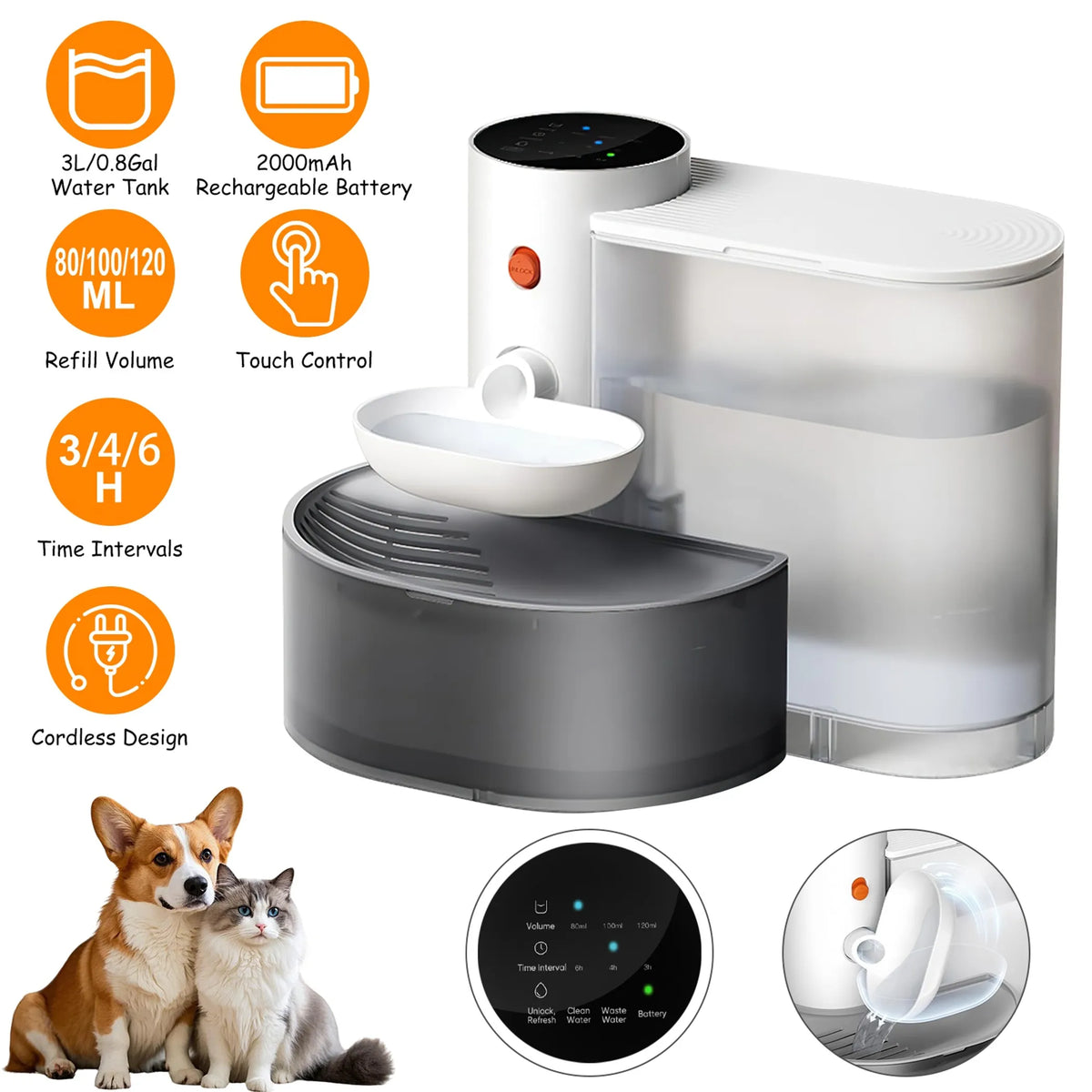 Automatic Pet Water Dispenser with Timer, 3L