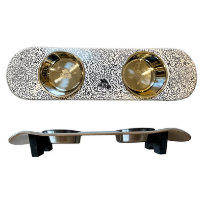 Doodles Skateboard Cat Feeding Stand with 2 Bowls