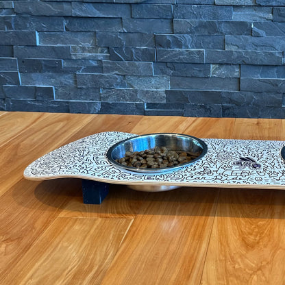 Doodles Skateboard Cat Feeding Stand with 2 Bowls
