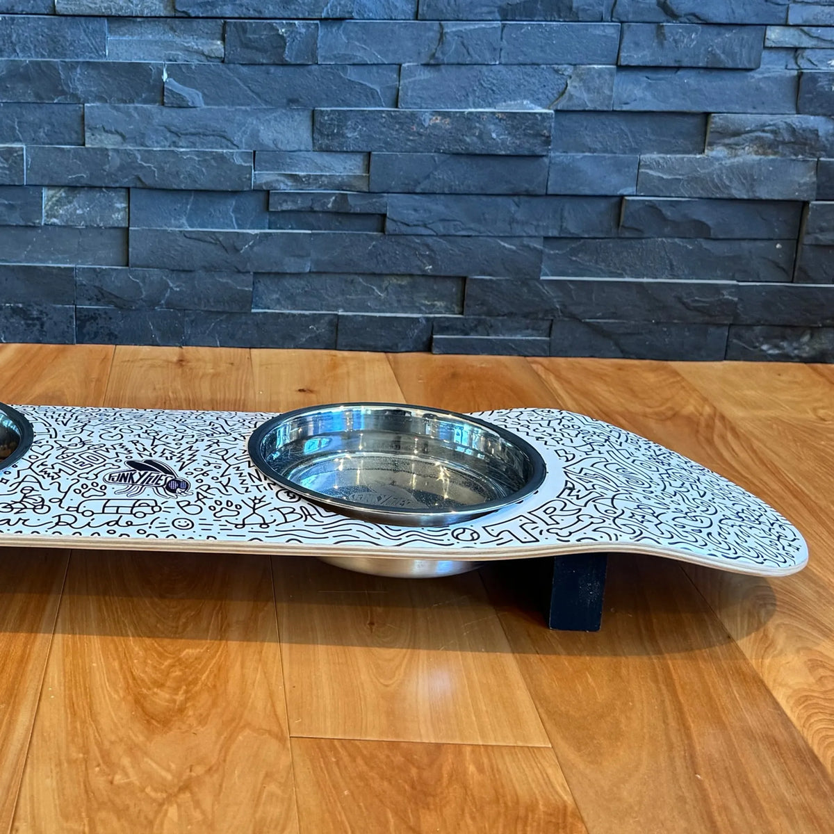 Doodles Skateboard Cat Feeding Stand with 2 Bowls