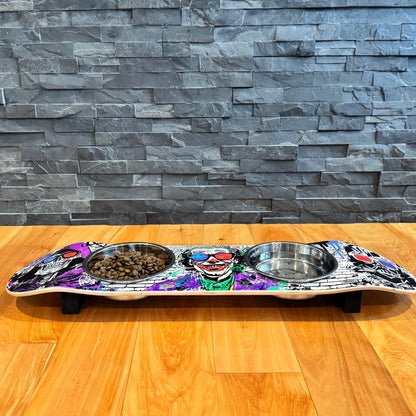 Villains in 3D Skateboard Cat Feeding Stand with 2 Bowls
