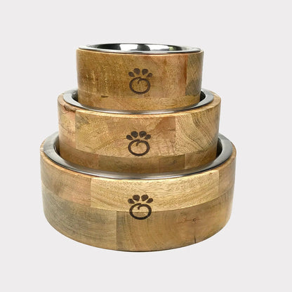 GF Pet Mango Wood Bowl with Stainless Steel Insert